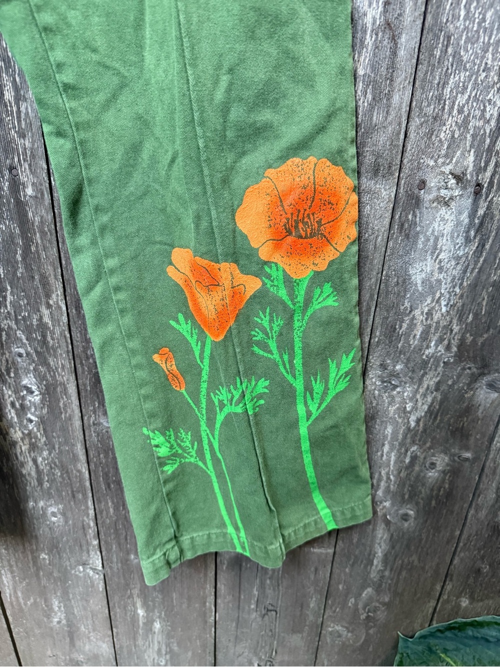 Big Bud Press Western California Poppy Green Floral Embroidered Wide-Leg Pants S - Picture 6 of 12